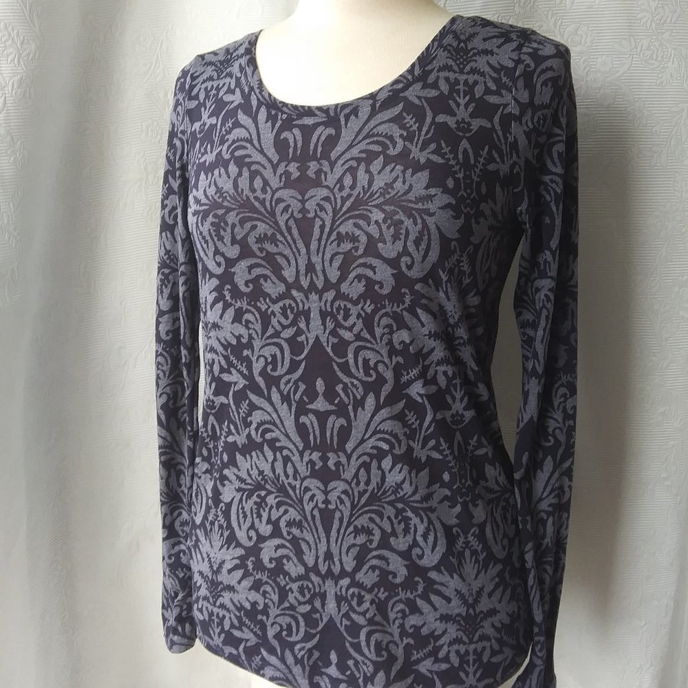 LOFT | Black Gray Patterned Long Sleeve Lightweight T-Shirt | S